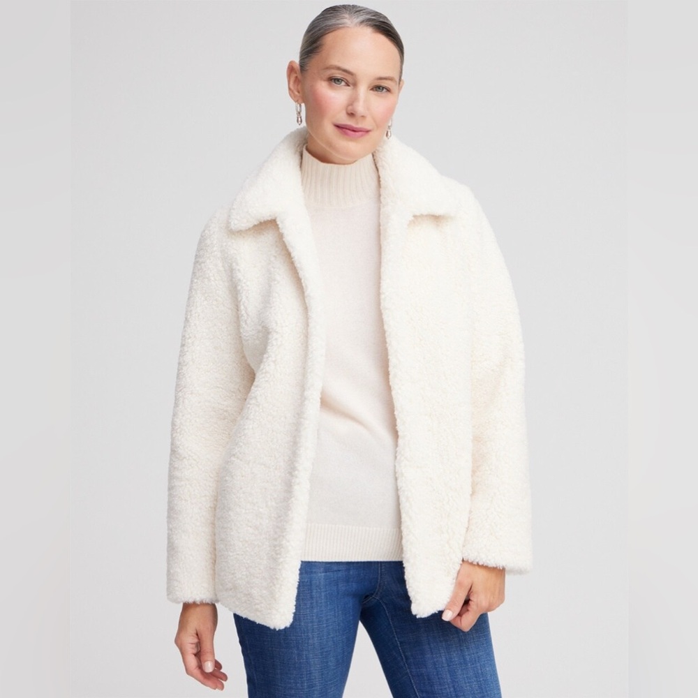Chico’s Shearling Coat English cream size 4 nwt in packaging